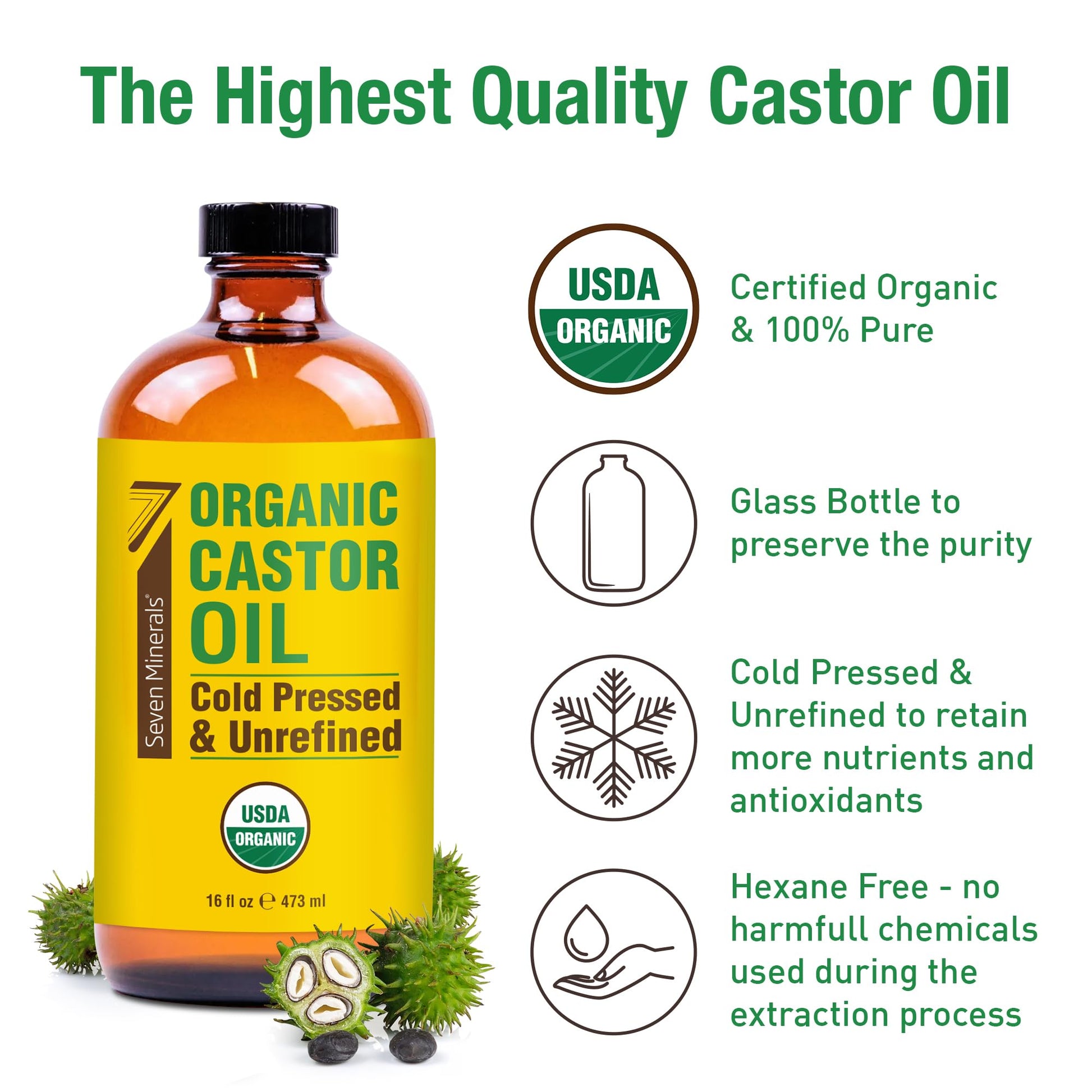 Hexane free natural castor oil for hair growth and eyelash thickening benefits.