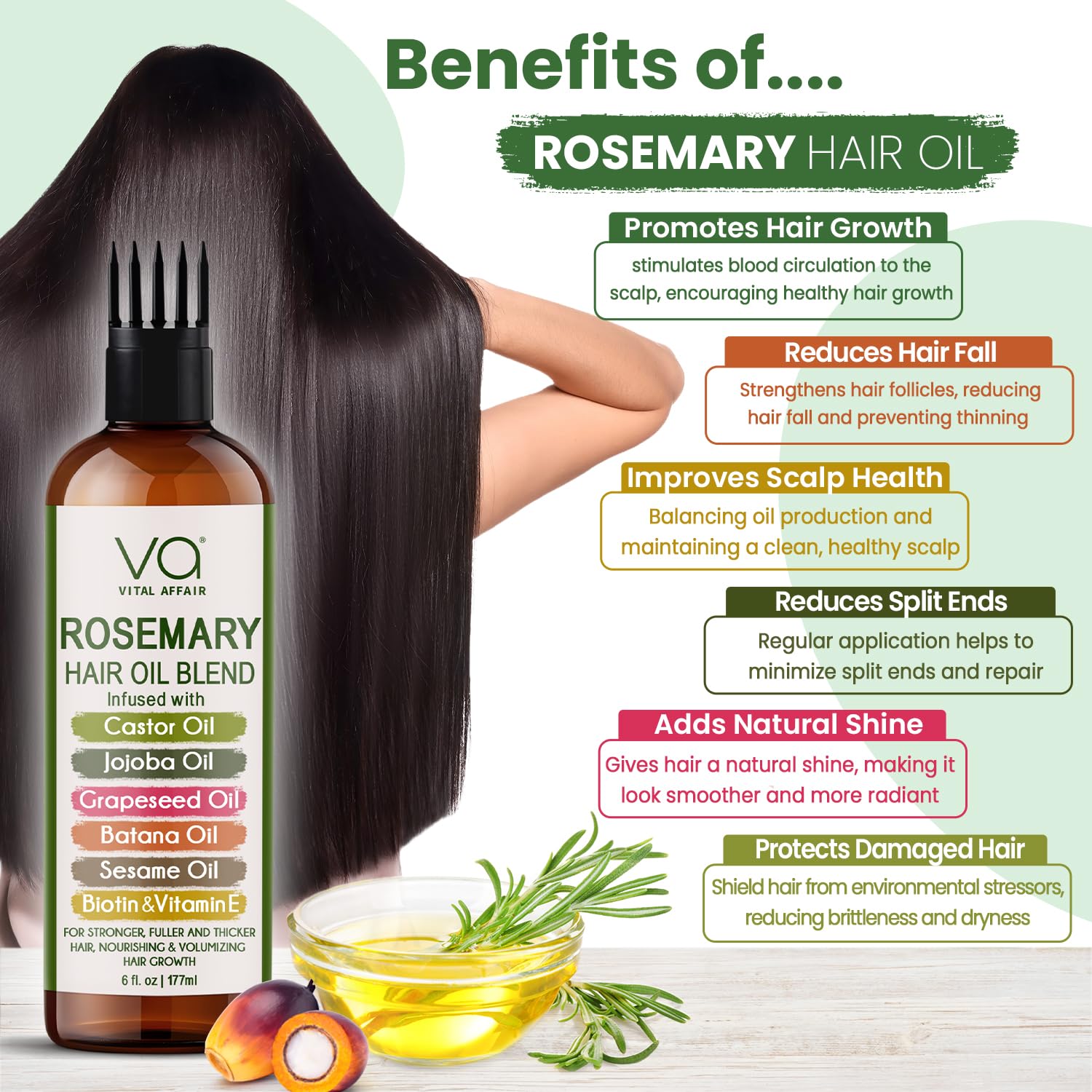Vital Affair biotin and vitamin E infused hair oil application view