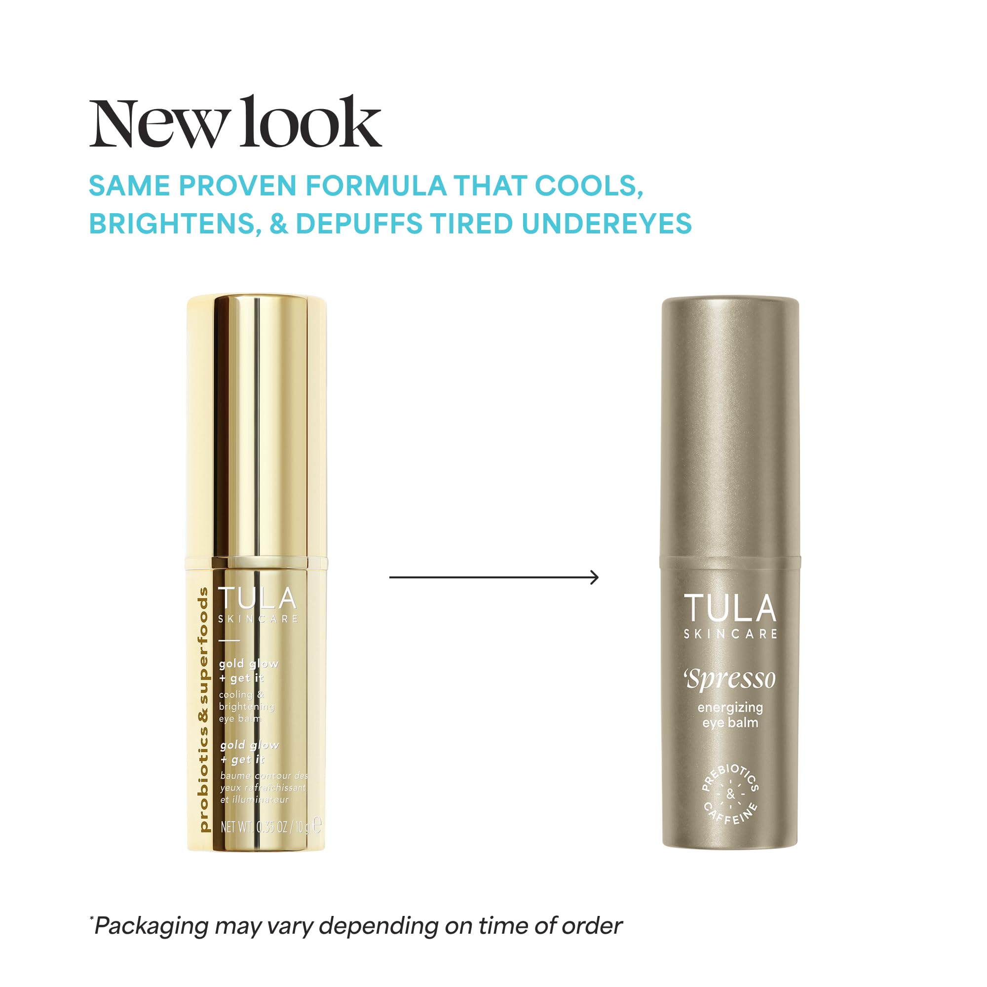 TULA Spresso under eye balm stick unboxed showing the golden glow formula