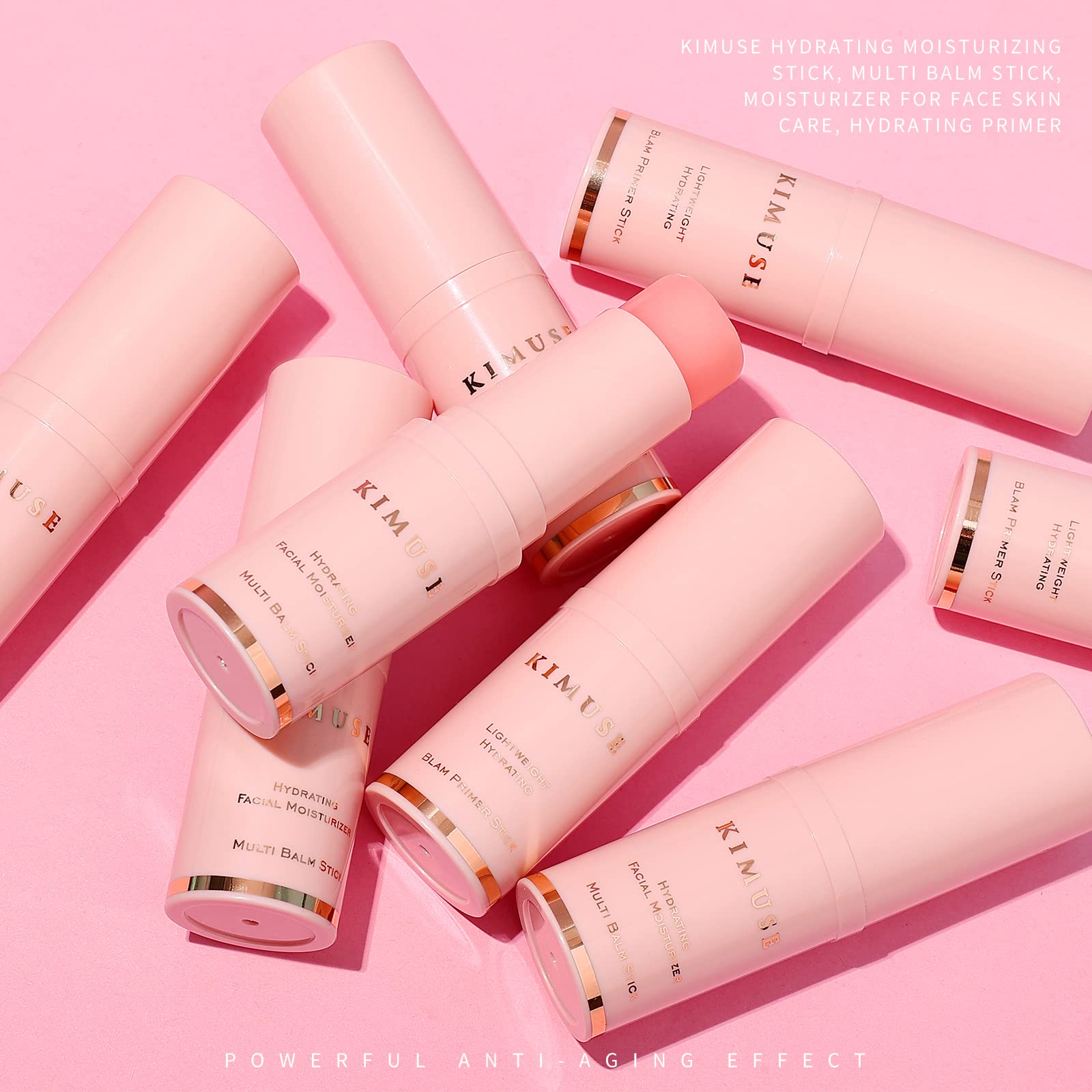 A lifestyle shot highlighting the portable hydrating stick ideal for moisturizing lips, eyes, and neck anytime.