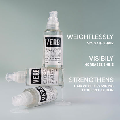 Verb Ghost Oil bottle showcasing clear lightweight moringa oil texture