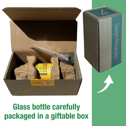 Premium glass bottle castor oil for holistic skin hydration and joint care routines.
