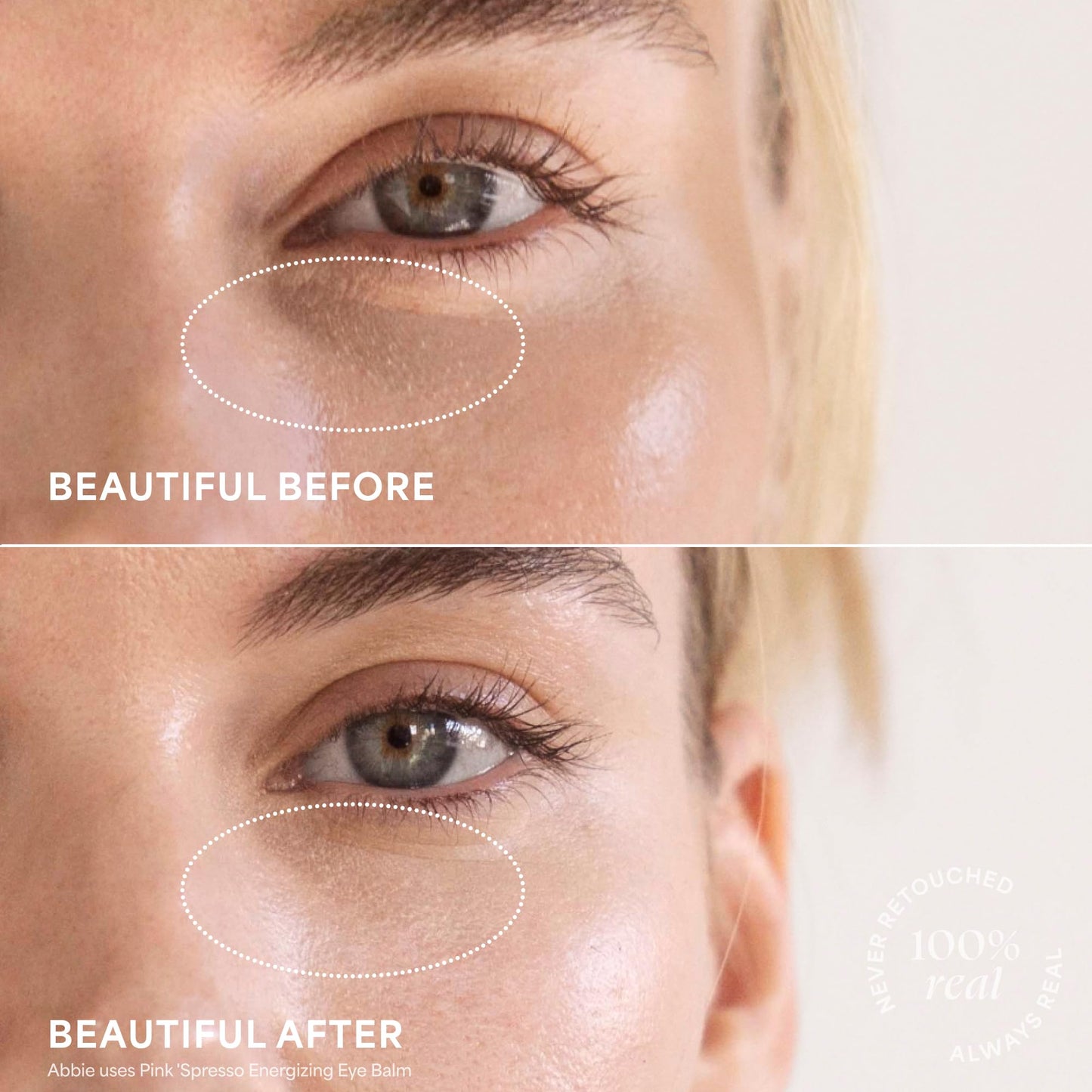 TULA Spresso Energizing Eye Balm texture close up showing shimmer finish