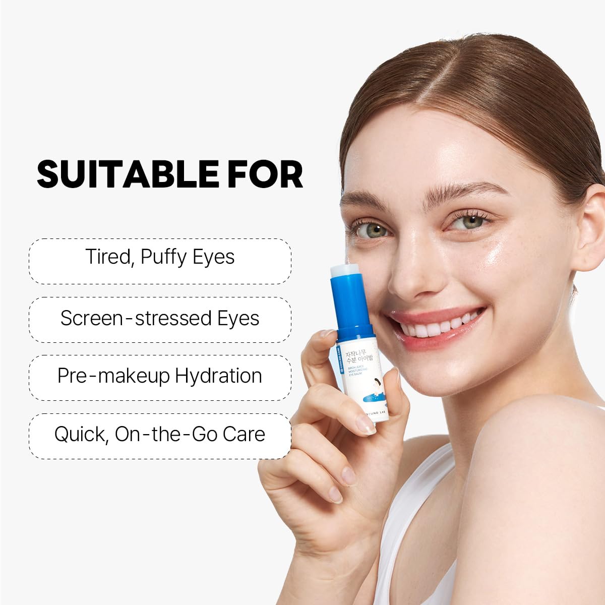 ROUND LAB birch sap infused cooling multi-balm applied to the forehead and neck areas