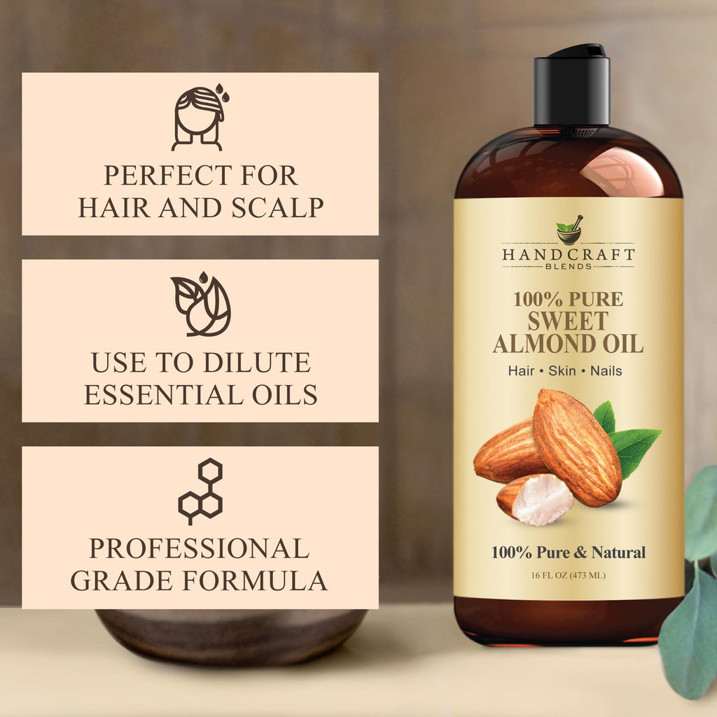 Premium imported Handcraft Blends carrier oil bottle highlighting its sixteen fluid ounce volume.