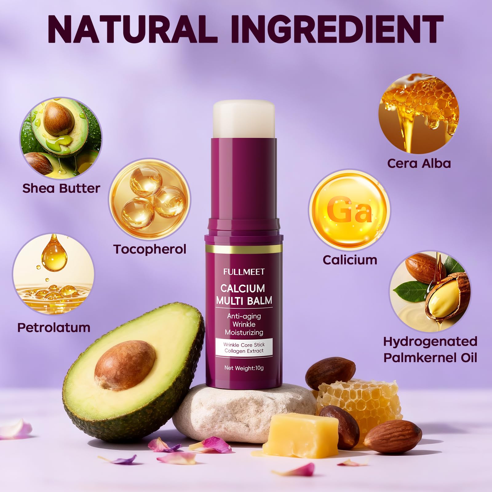 Texture shot of the Korean collagen moisturizing stick on a clean background