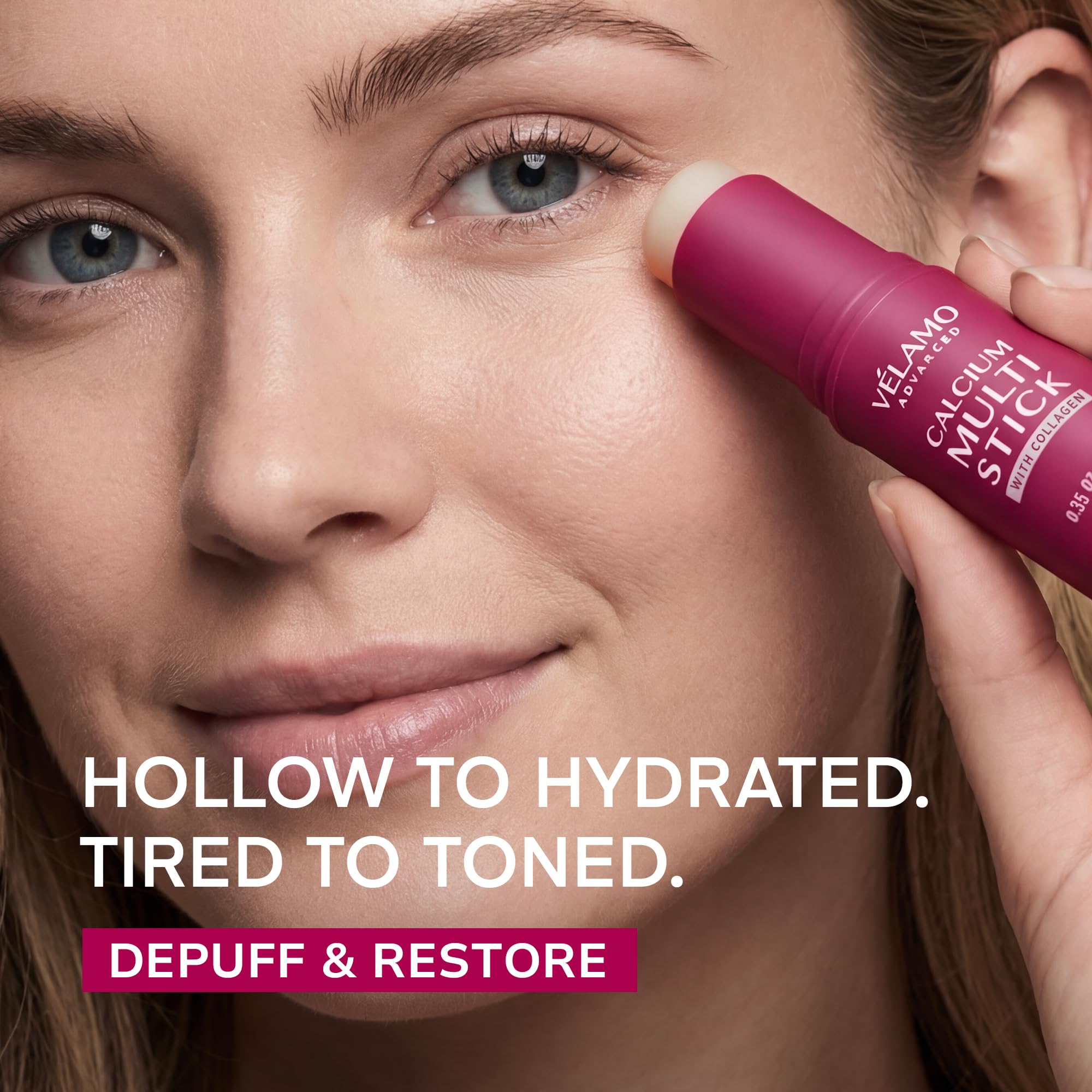 Velamo Advanced Calcium Volume Stick application on the under eye area
