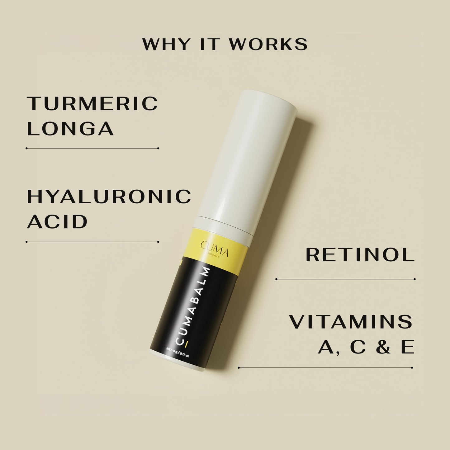Cuma Skincare eye balm stick open showing the product texture