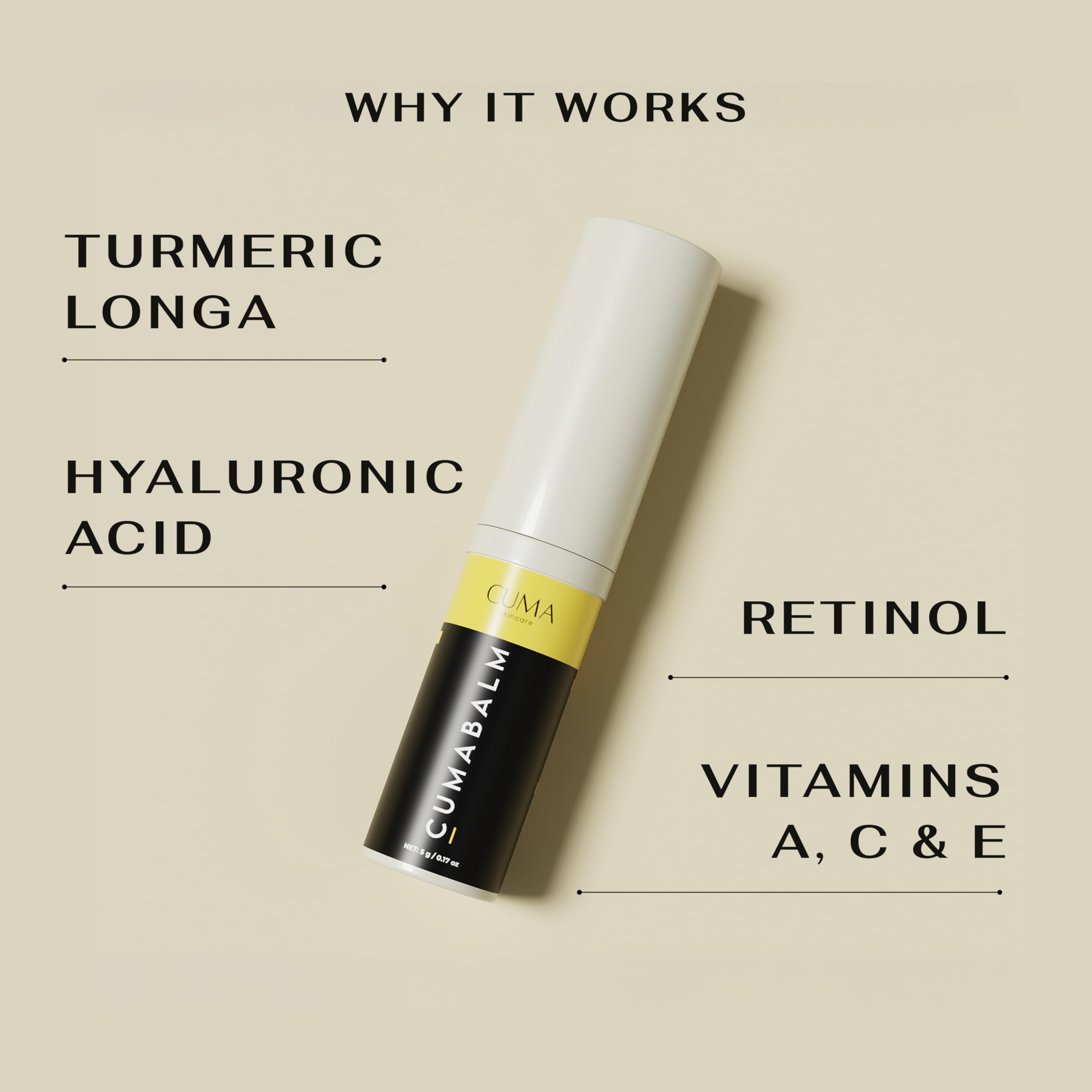 Cuma Skincare eye balm stick open showing the product texture