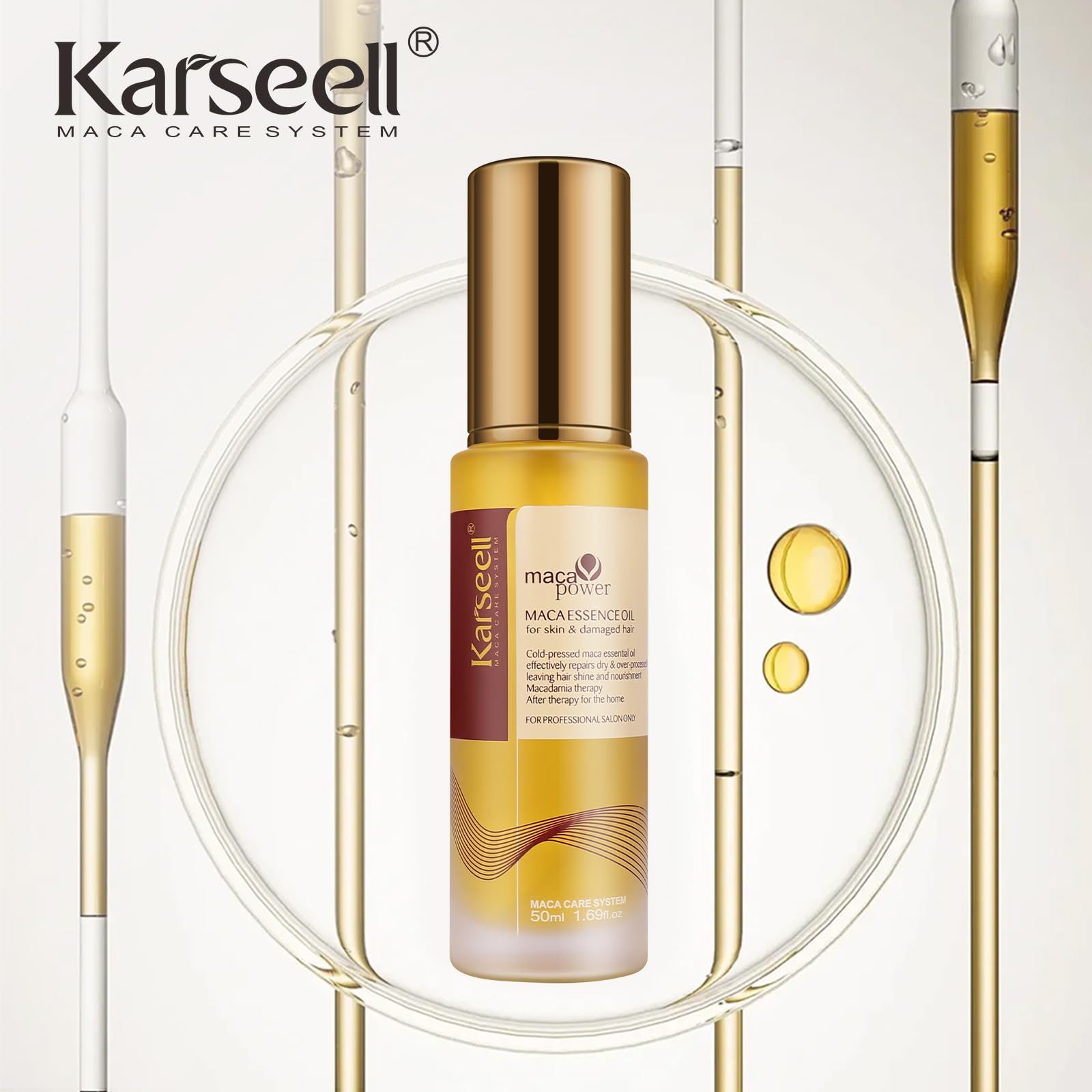 Karseell Maca Essence argan oil hair serum packaging for dry damaged hair