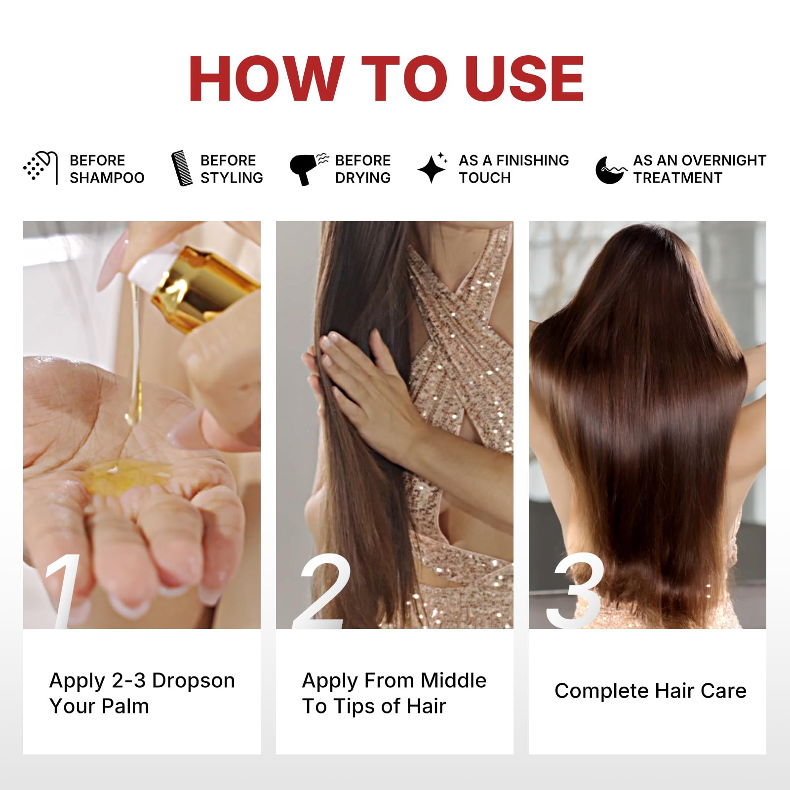Applying cold pressed Moroccan argan oil to repair split ends