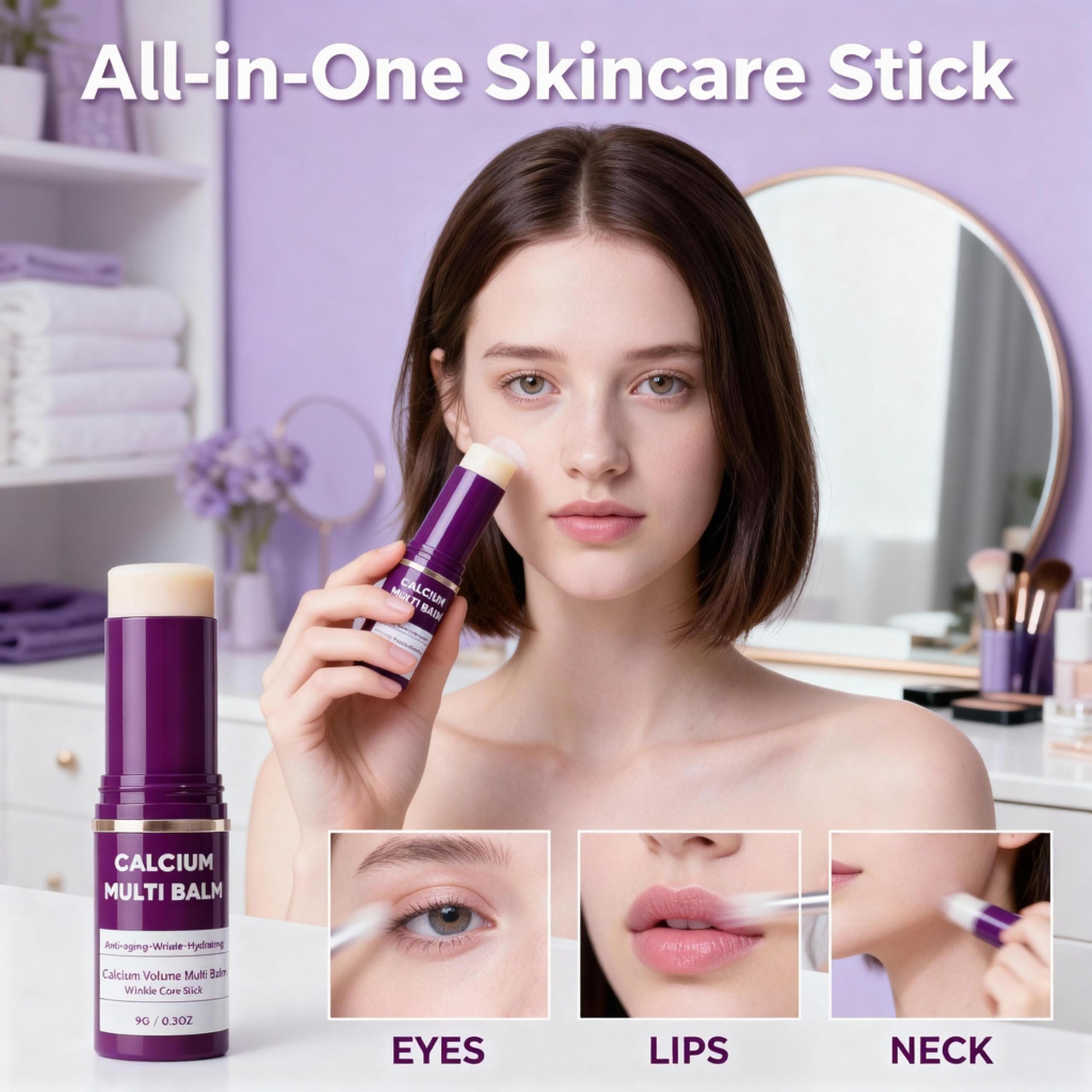 Purple calcium volume balm stick packaging close up