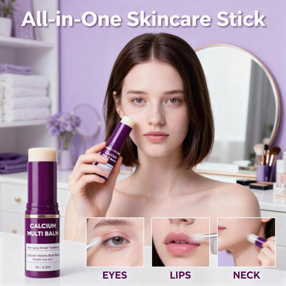 Purple calcium volume balm stick packaging close up