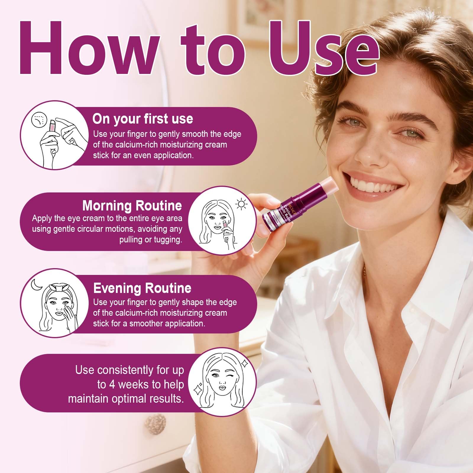 NIFEISHI solid skincare stick displaying the collagen and calcium enriched core designed for fine line reduction.