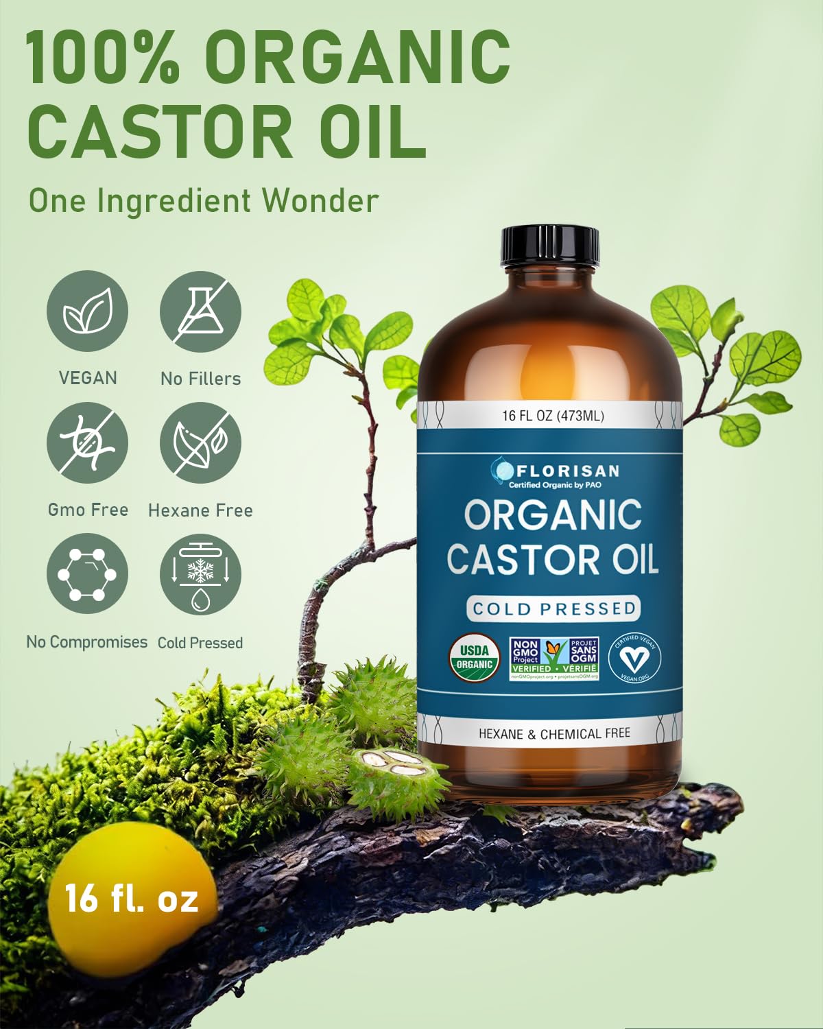 USDA Certified Organic beauty oil label detailed view emphasizing premium natural ingredients.