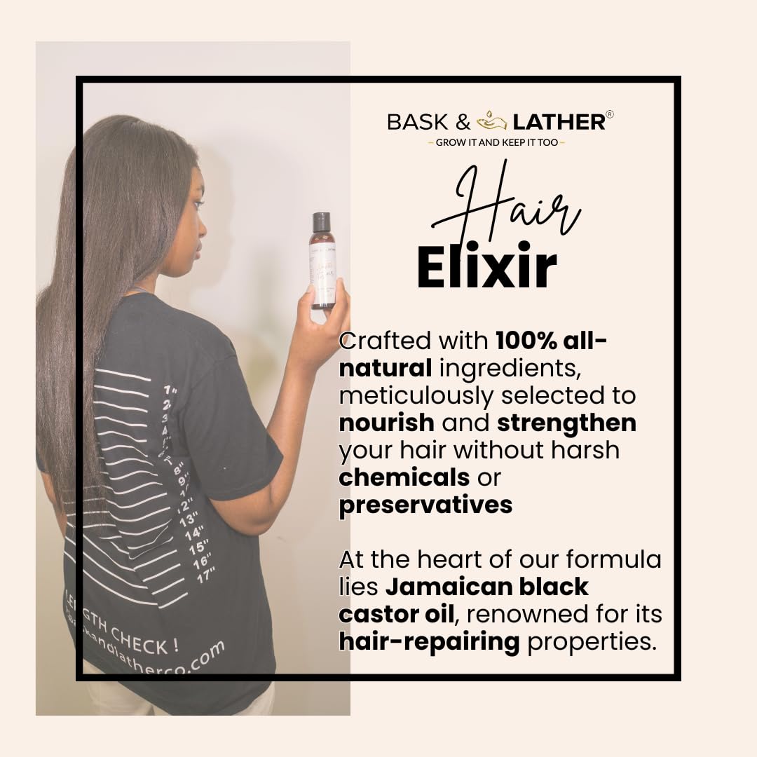 BASK & LATHER Jamaican Black Castor Oil hair treatment for thickness and volume