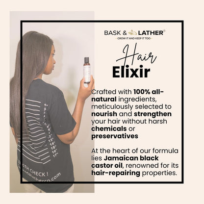 BASK & LATHER Jamaican Black Castor Oil hair treatment for thickness and volume