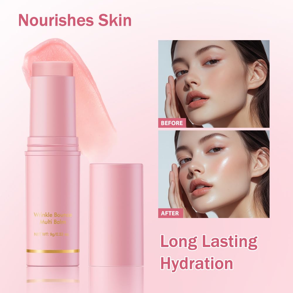 Two pink tubes of Bekoeen vegan under eye balm stick standing upright on a clean surface.