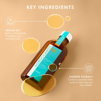 Moroccanoil Treatment Light 100ml amber glass bottle showing the dispensing pump