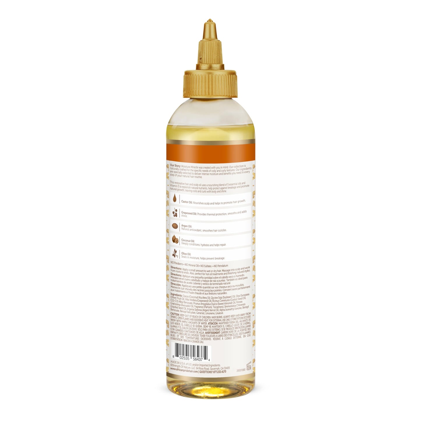 African Pride Moisture Miracle eight ounce hair protection oil bottle