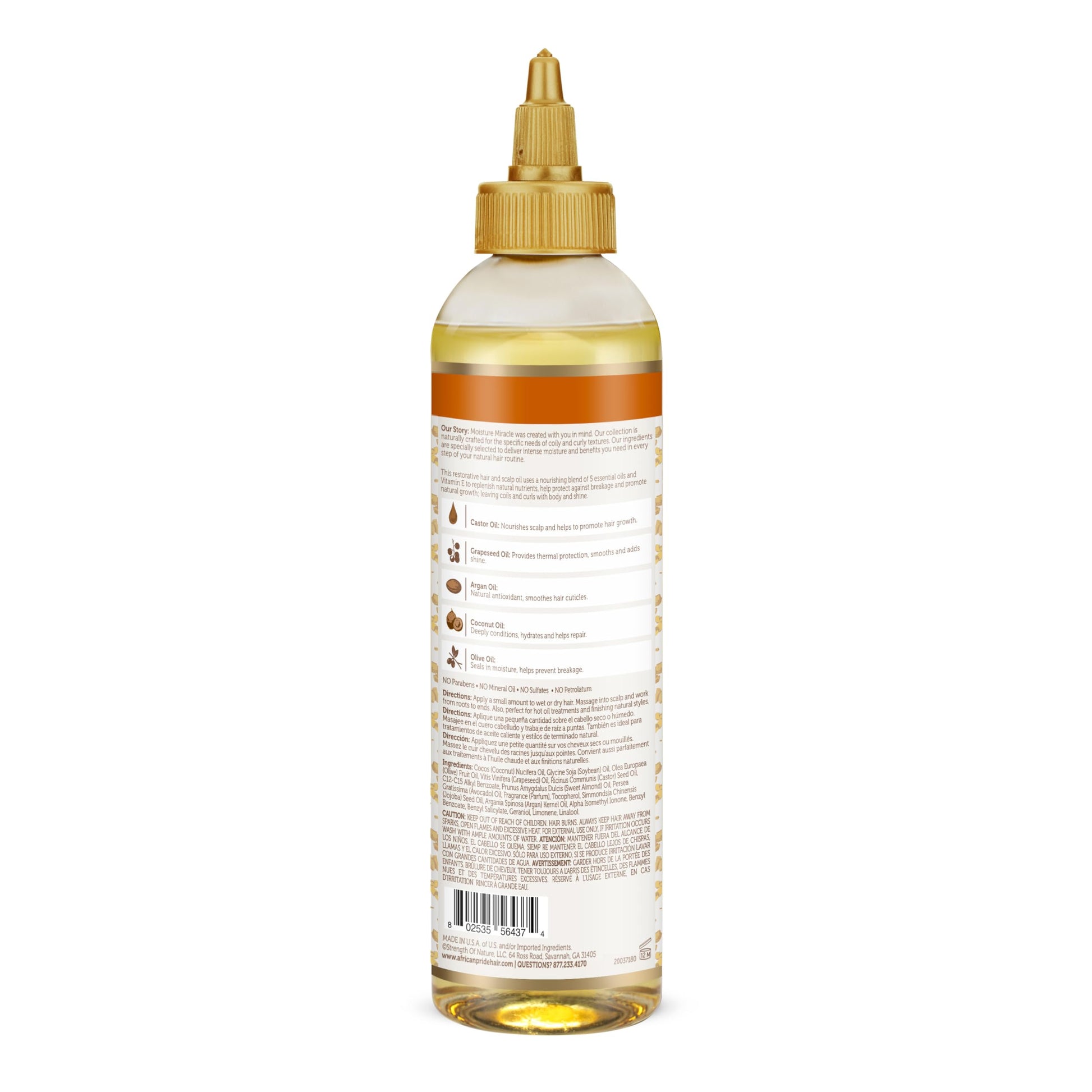 African Pride Moisture Miracle eight ounce hair protection oil bottle