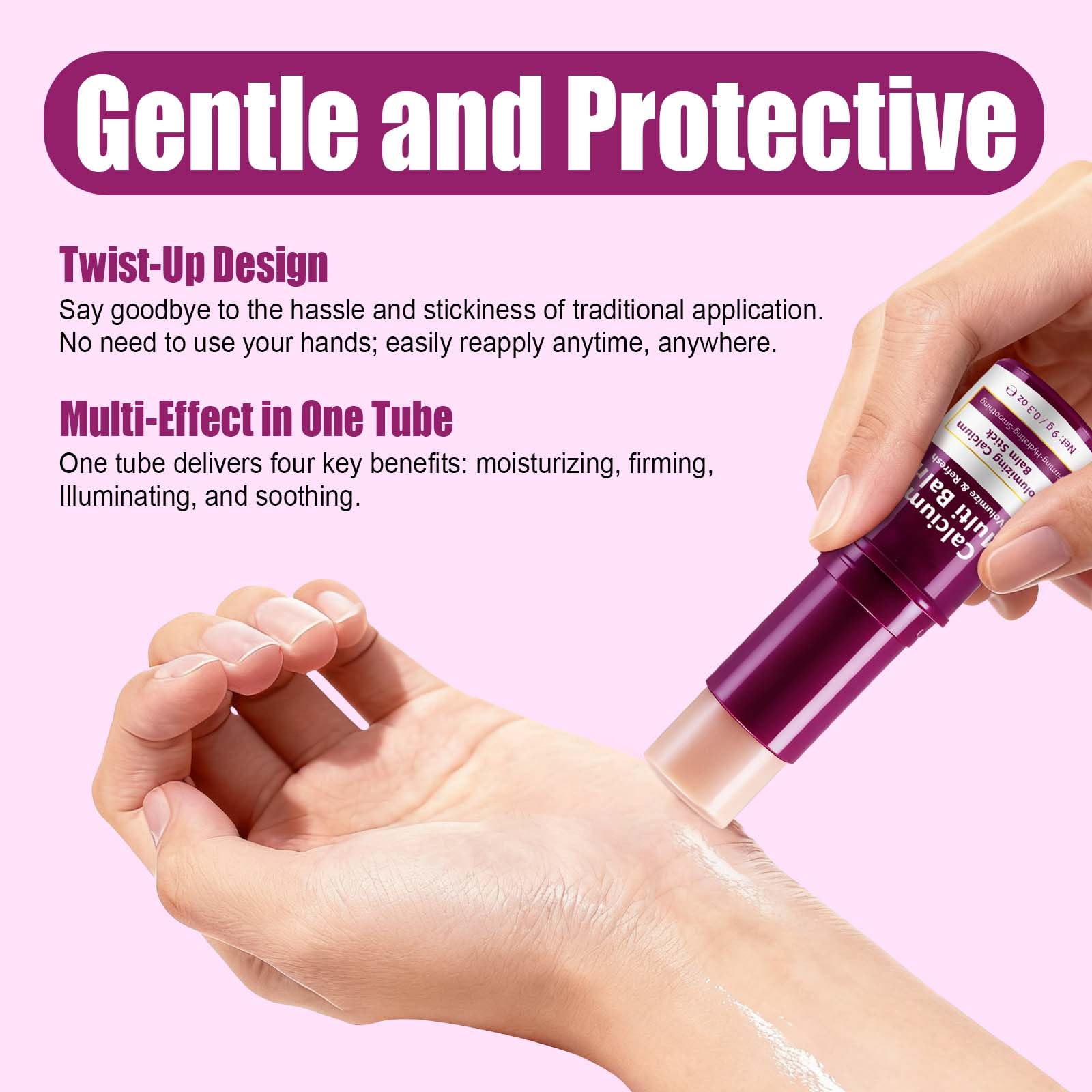 Skincare multi balm stick creating a dewy glass skin finish on the cheekbones.