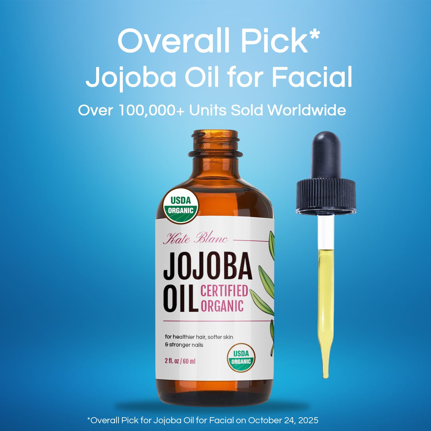 USDA certified organic cold pressed jojoba oil by Kate Blanc Cosmetics for natural hair growth