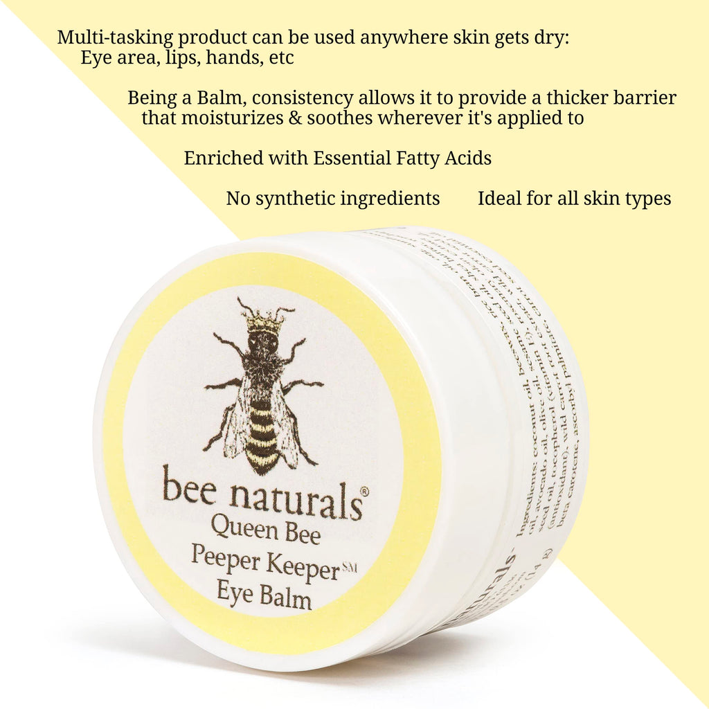 Bee Naturals Queen Bee Peeper Keeper Eye Balm jar texture and botanical formula view