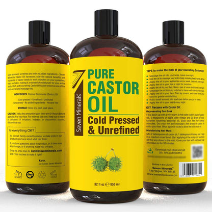 Close up of the amber thirty-two fluid ounce bottle cap sealing the pure Ricinus Communis hair care oil