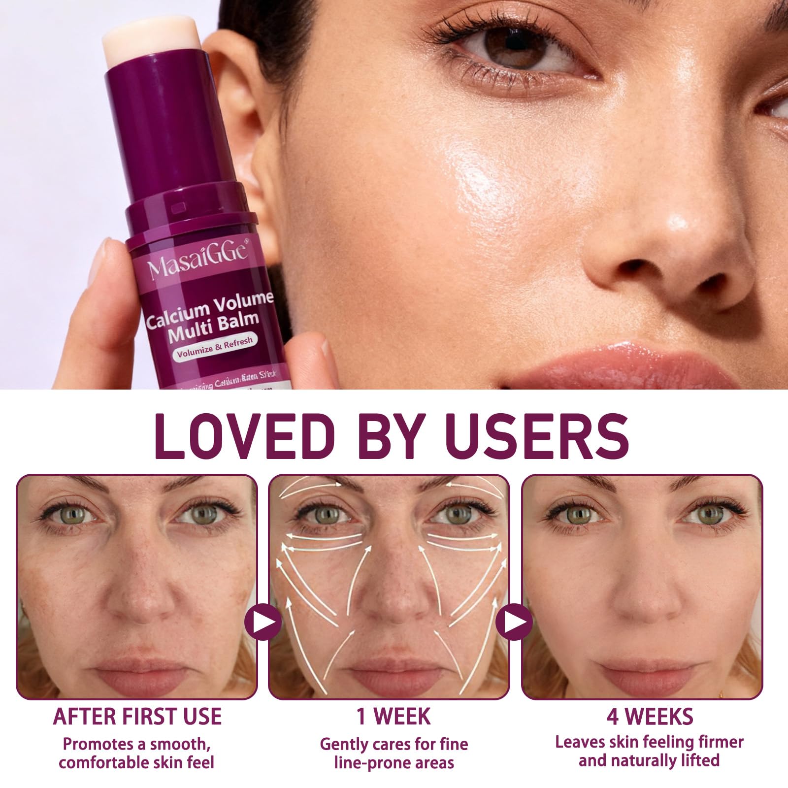 Close up of the Dr.Melaxin Calcium Multi Balm packaging highlighting ingredients like vitamin D and collagen.