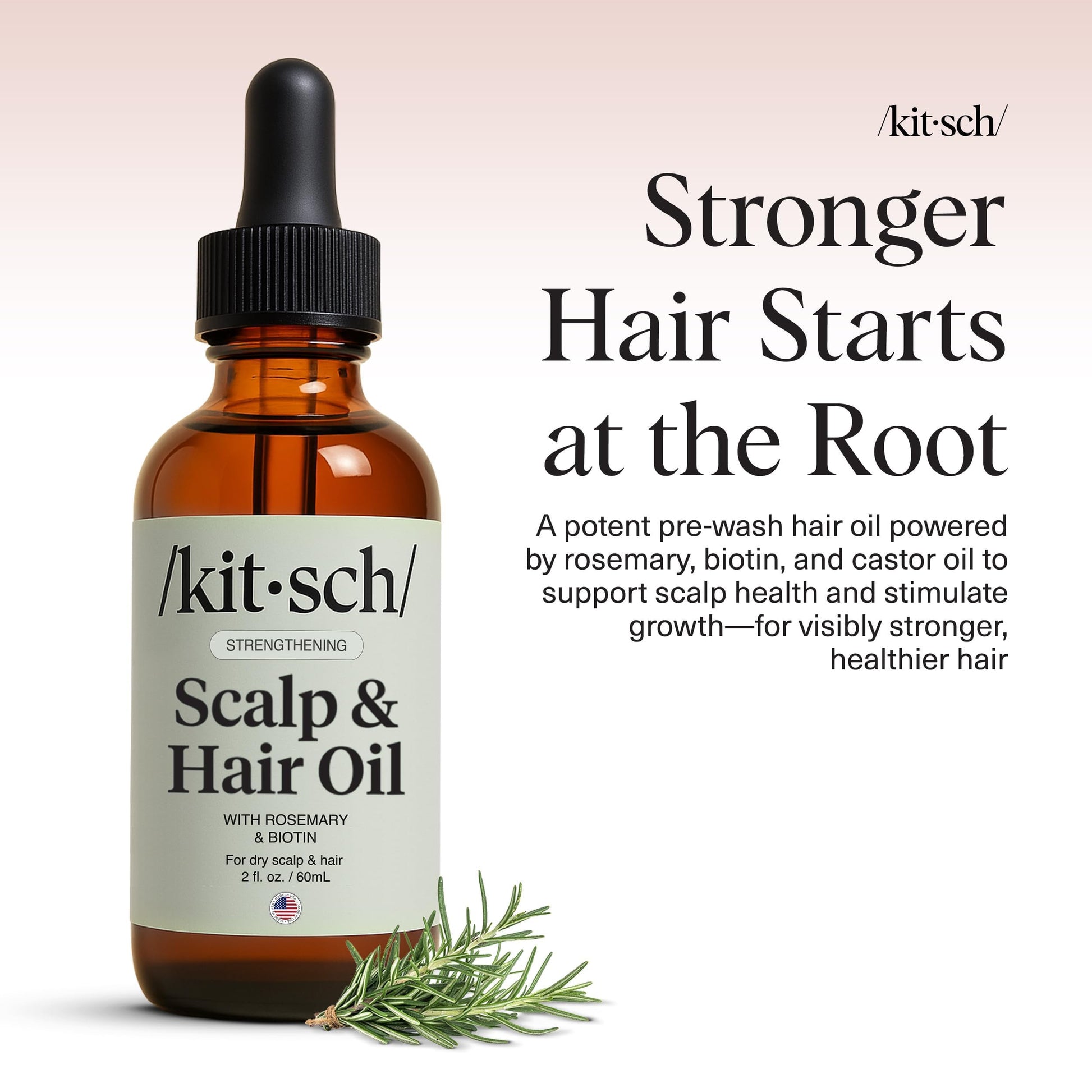 Kitsch Strengthening Scalp and Hair Oil dropper showing pre-wash treatment texture