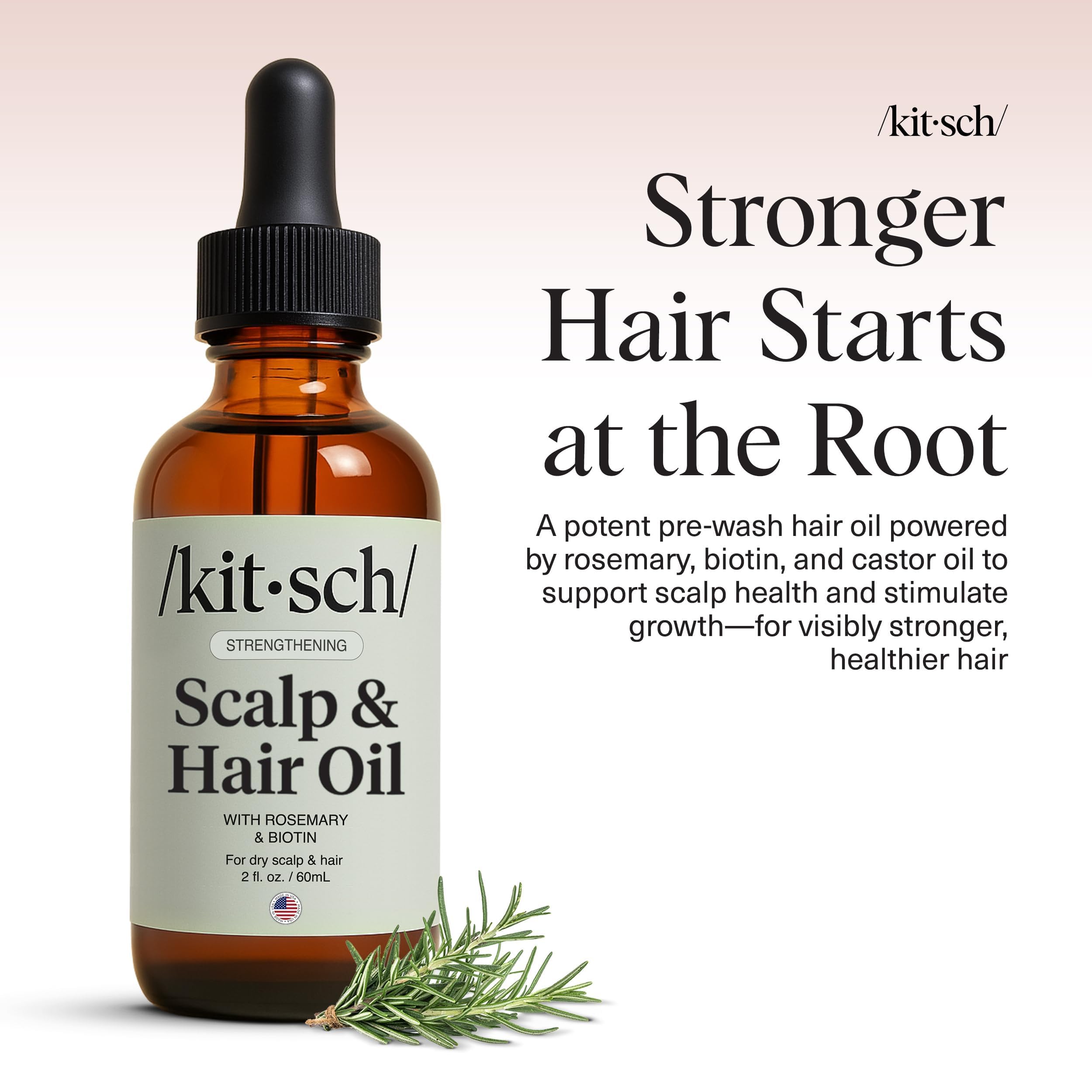 Kitsch Strengthening Scalp and Hair Oil dropper showing pre-wash treatment texture