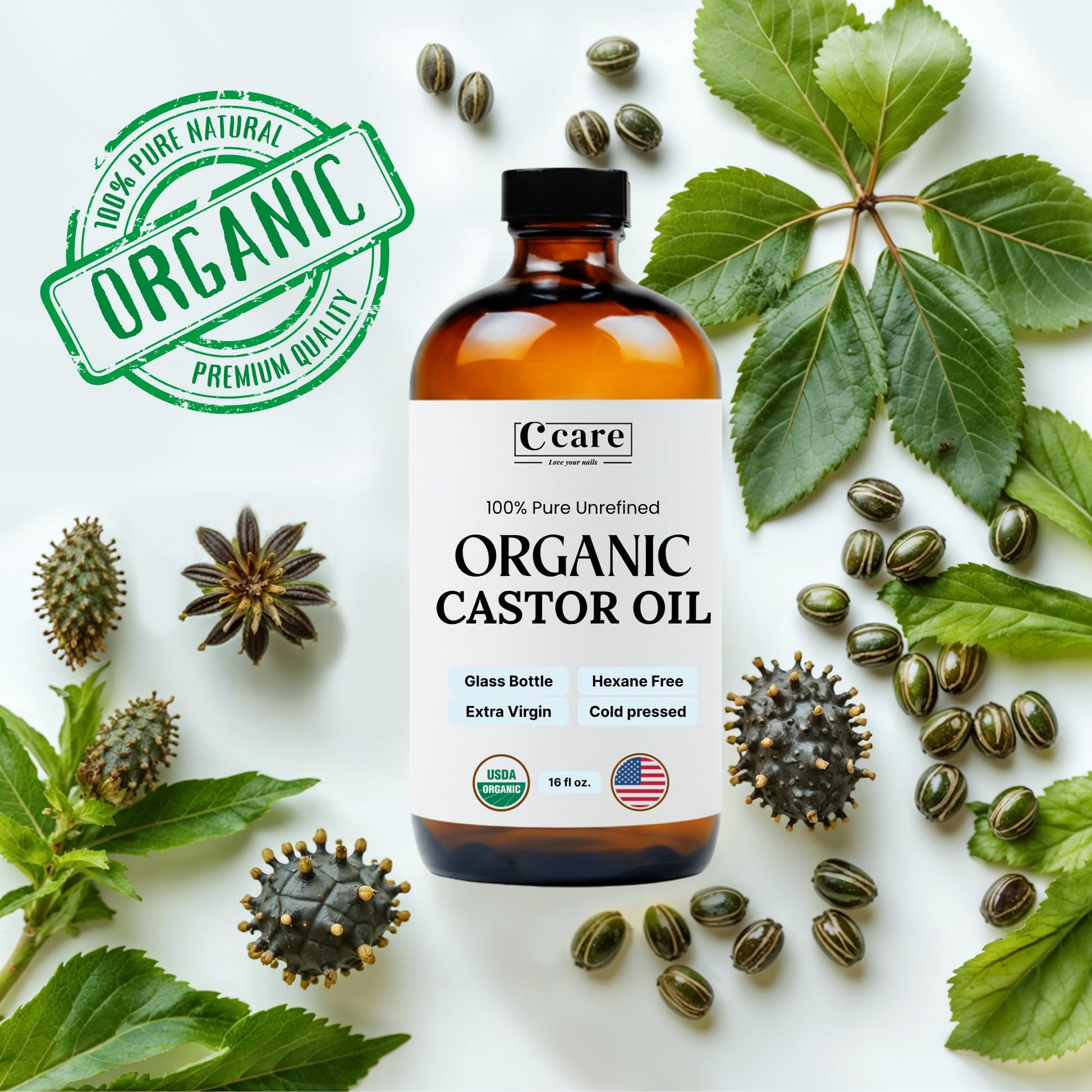 USDA certified organic hexane free castor oil for eyebrows and eyelashes
