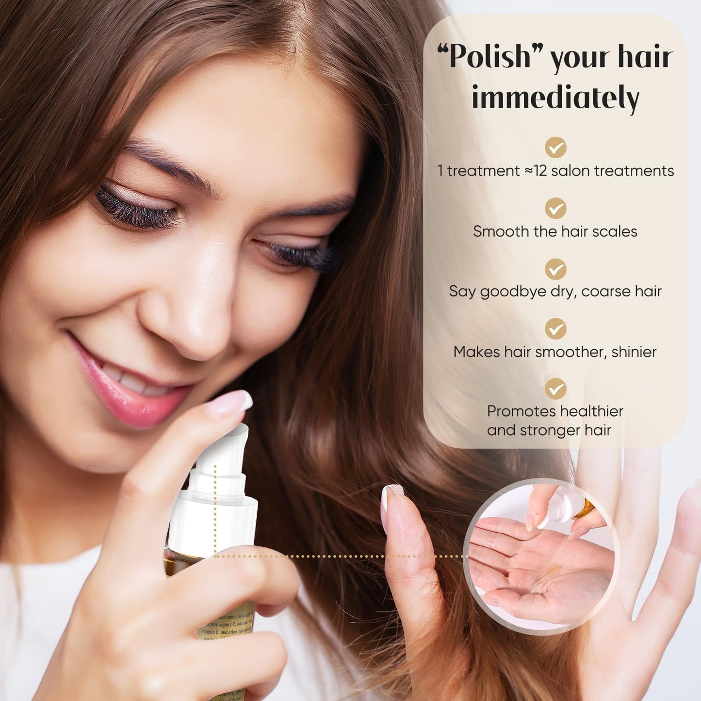 Back label of GREEONIL 24K gold hair treatment bottle with usage instructions