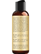 Back label of Handcraft Blends cold pressed jojoba oil showing ingredients and organic certifications.