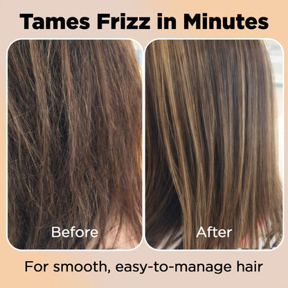 Lightweight non greasy HerStyler hair serum bottle on a clean background.
