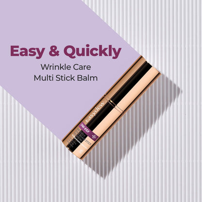 EASYDEW K-Beauty eye balm stick being applied directly under the eyes for wrinkle treatment.