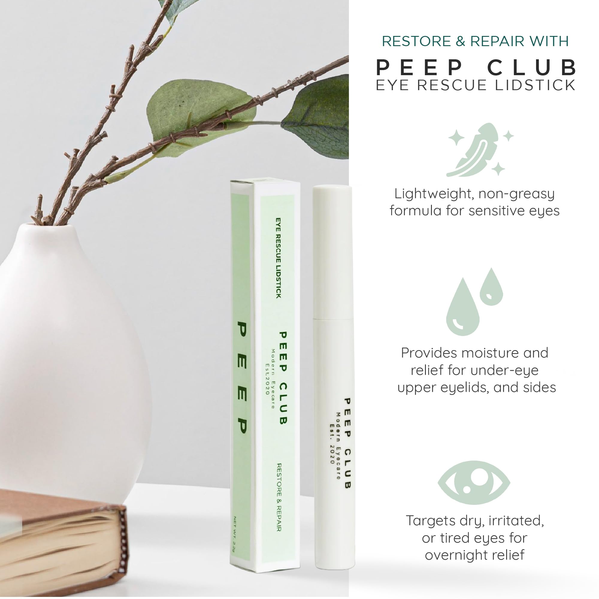 Peep Club Eye Rescue Lidstick packaging showcasing the twist-up balm mechanism
