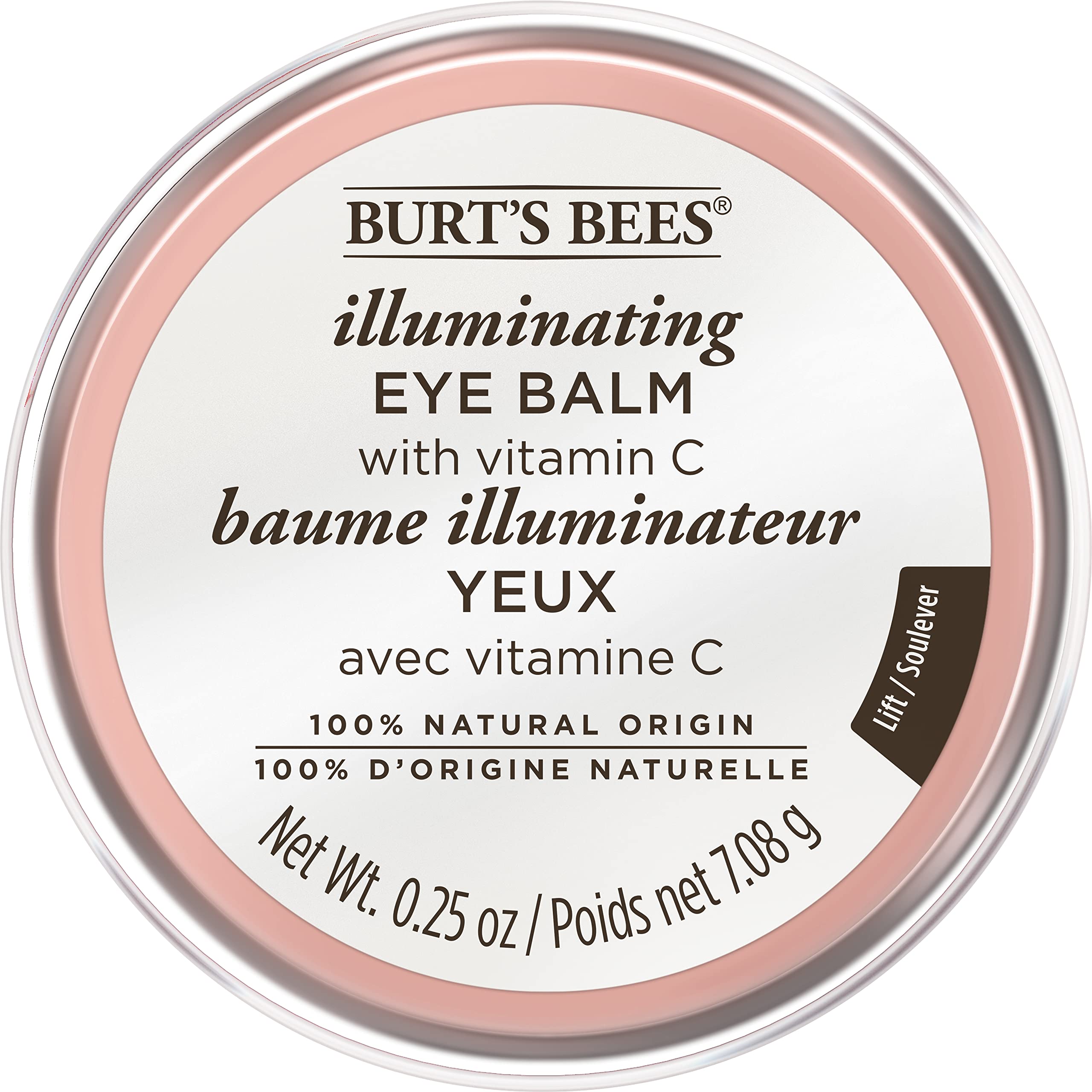 Authentic Burt's Bees Vitamin C under eye balm container highlighting the clean ingredients and product details.