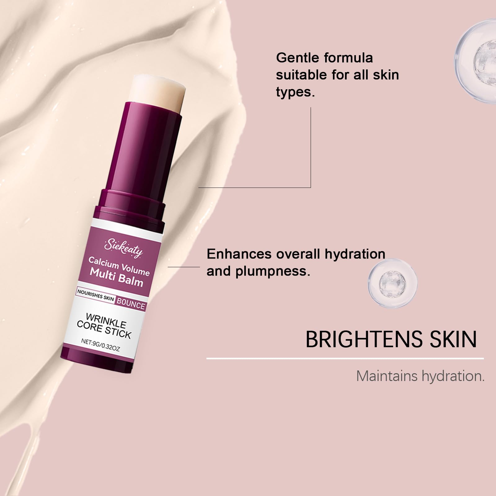 Siekeaty vitamin D and elastin skincare stick highlighting the smooth non sticky texture