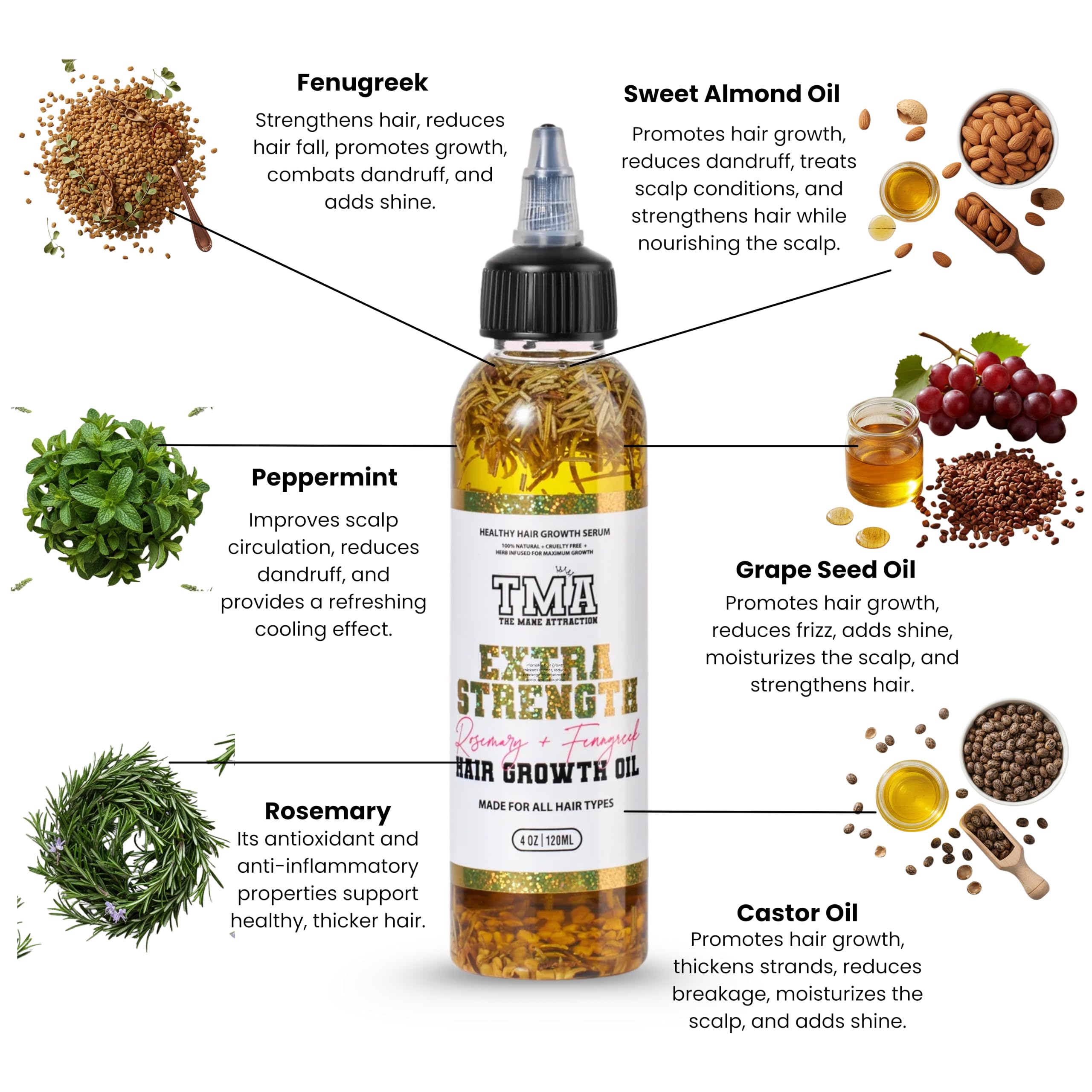 The Mane Attraction hair growth oil infused with castor oil for intensive hair loss control