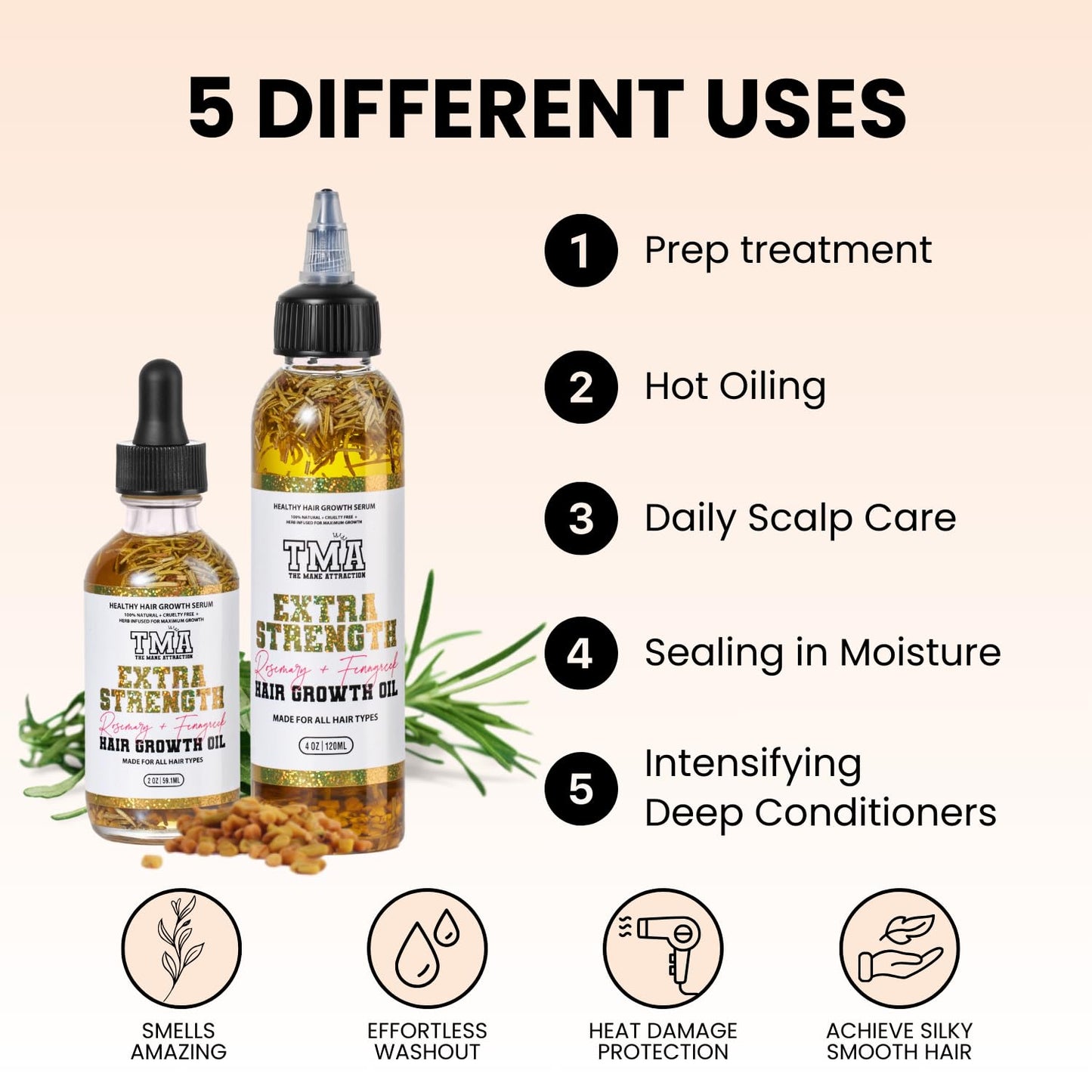 The Mane Attraction rosemary and fenugreek oil applied on the scalp for hair thickening