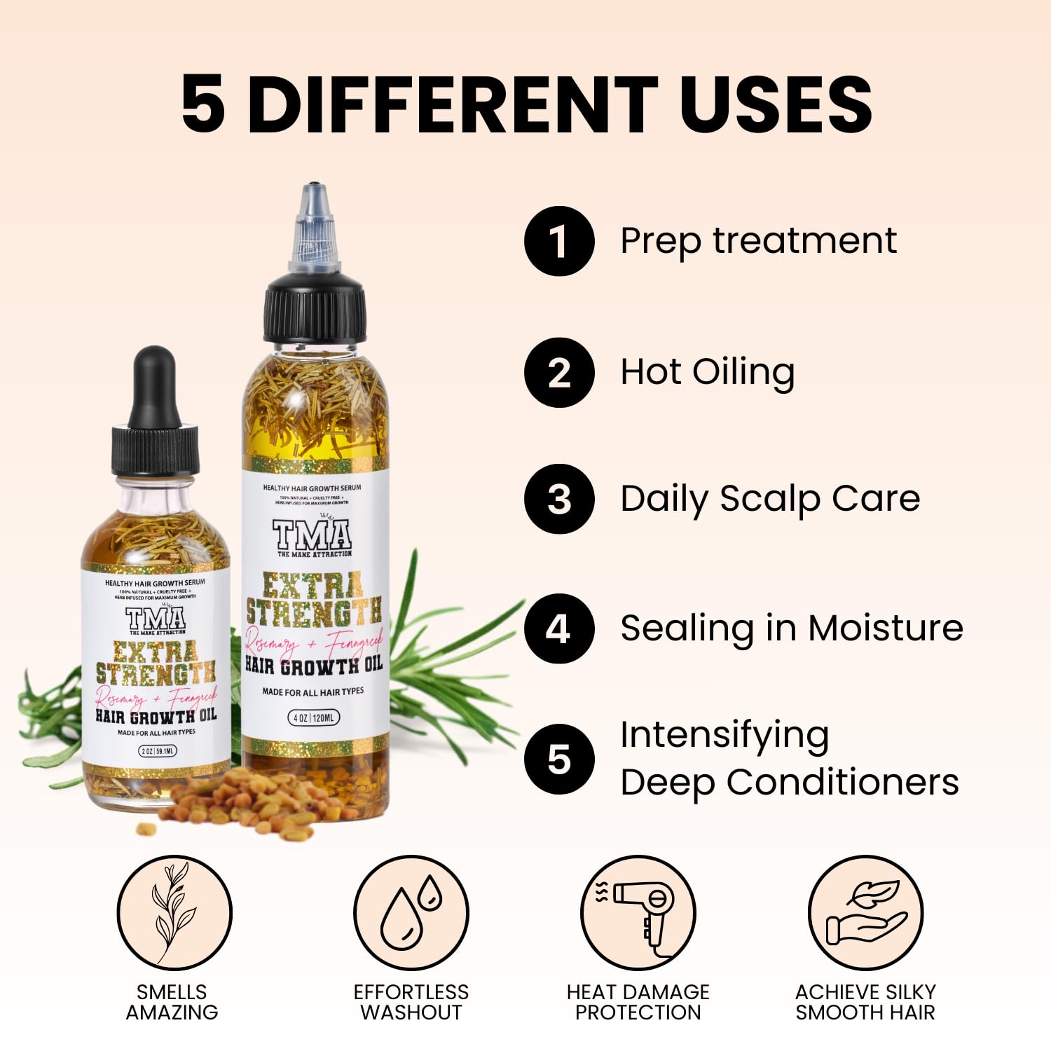 The Mane Attraction rosemary and fenugreek oil applied on the scalp for hair thickening