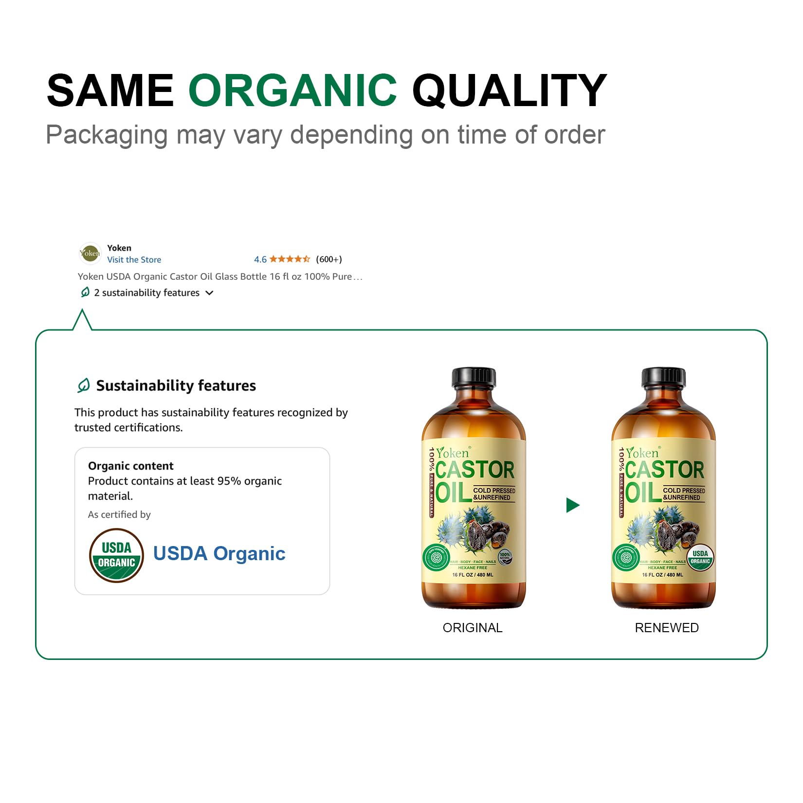 Yoken EWG verified castor oil bottle showcasing the premium unrefined hexane free texture for skin application.