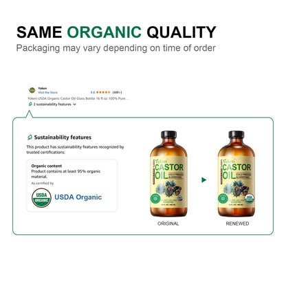 Yoken EWG verified castor oil bottle showcasing the premium unrefined hexane free texture for skin application.