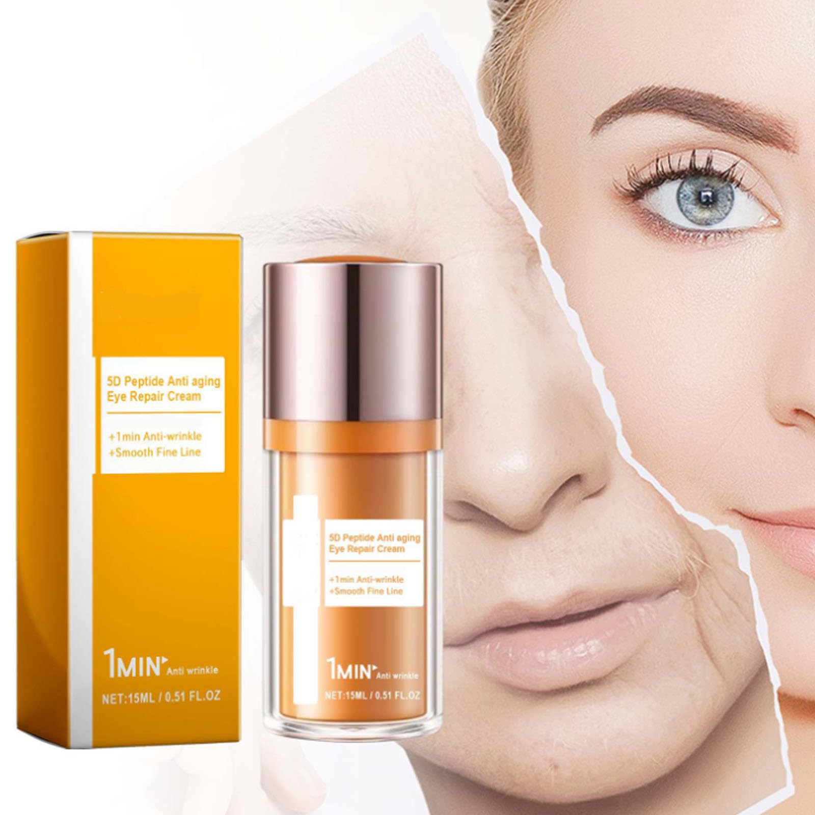 Under-eye application of Papa Feel 5D peptide cream for smoothing fine lines.