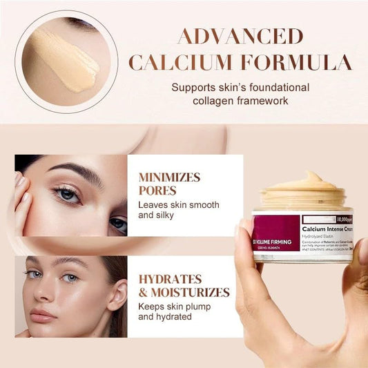 JIAZAWA calcium daily moisturizer side packaging displaying premium firming benefits