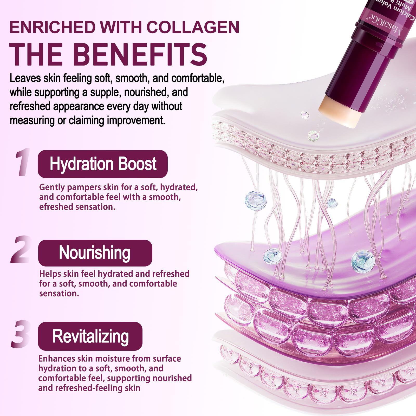 Collagen moisturizing stick for face and neck showing the smooth balm texture