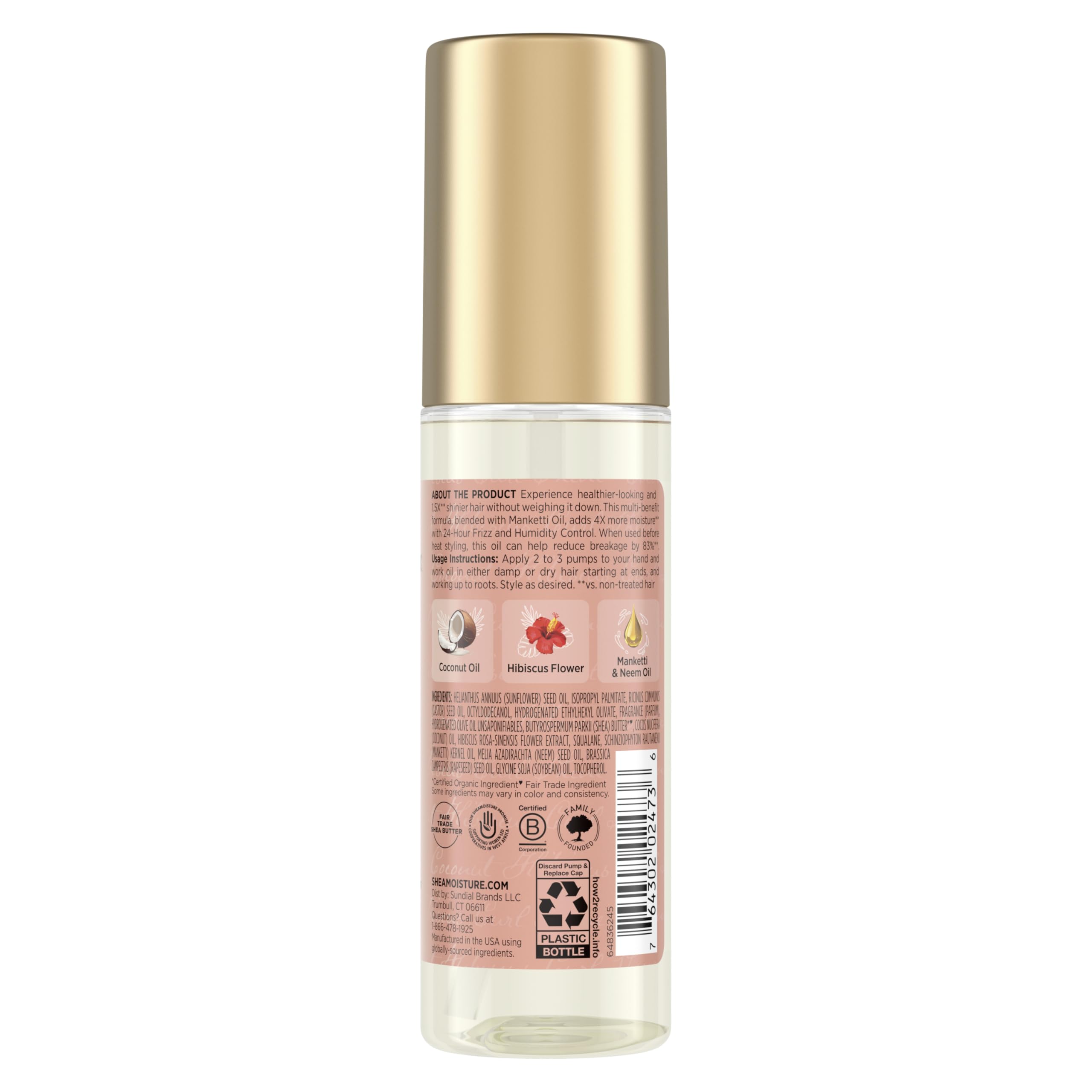 Shea Moisture lightweight frizz control hair oil for textured and curly hair care packaging