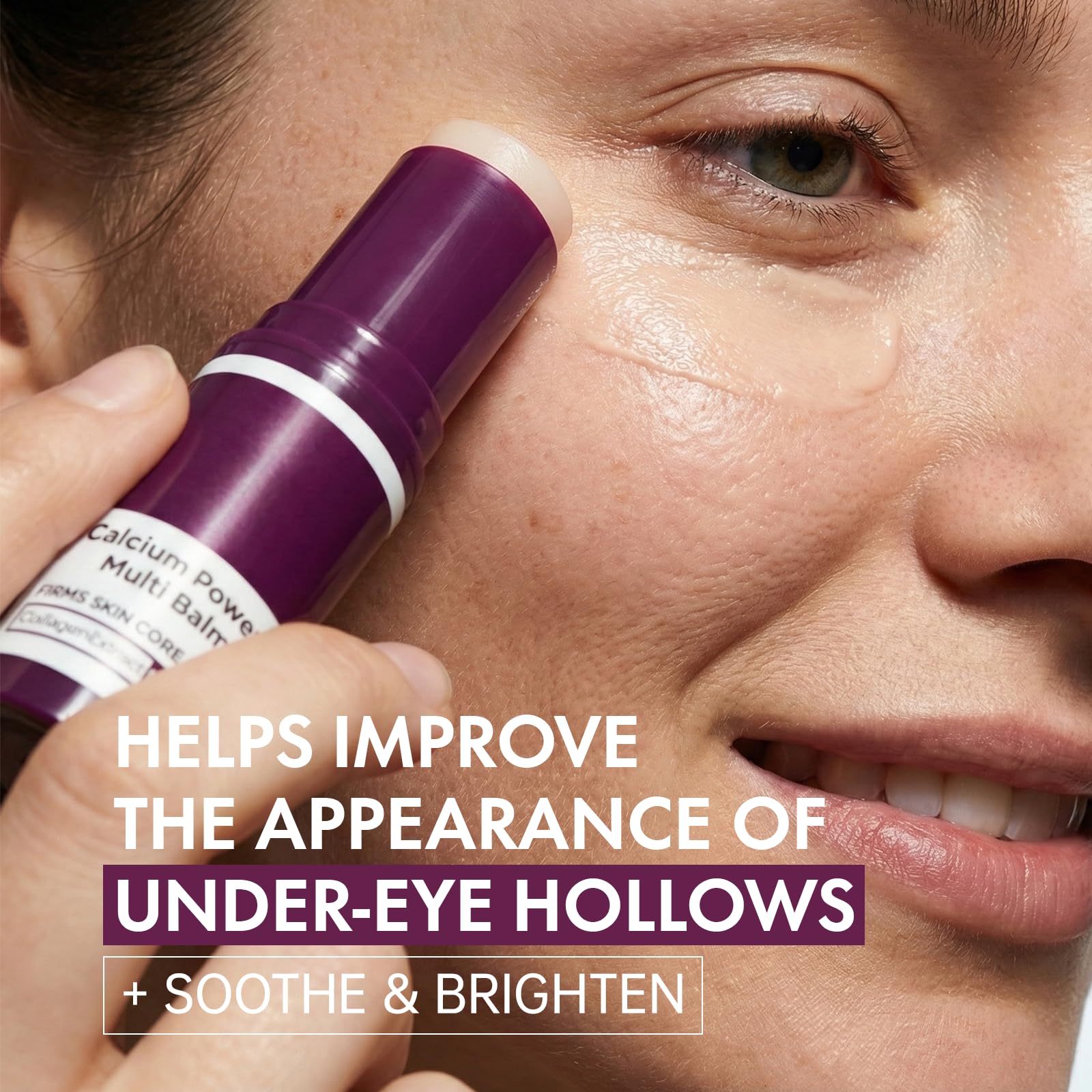 Glopink Collagen Infused Moisturizing Stick being applied to the under-eye area.